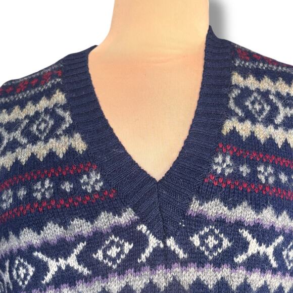 Vintage Par Four Sportswear Fair Isle Sweater Vest Navy Red Wool Blend Large - Picture 5 of 9